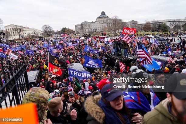 Crowds gather outside the U.S. Capitol for the "Stop the Steal" rally on January 06, 2021 in Washington, DC. Trump supporters gathered in the...