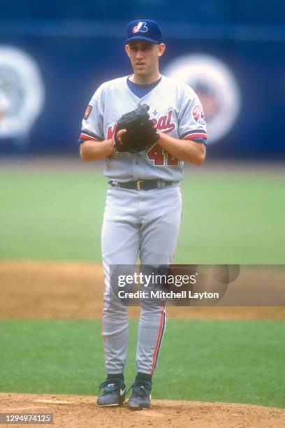 Kirk Rueter of the Montreal Expos pitches during a baseball game against the New York Mets on June 11, 1994 at Shea Stadium in New York City.