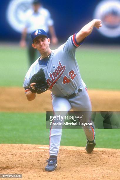 Kirk Rueter of the Montreal Expos pitches during a baseball game against the New York Mets on June 11, 1994 at Shea Stadium in New York City.