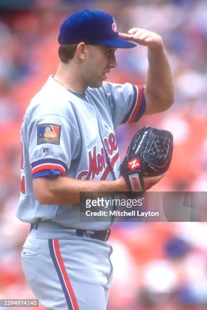 Kirk Rueter of the Montreal Expos pitches during a baseball game against the New York Mets on June 11, 1994 at Shea Stadium in New York City.