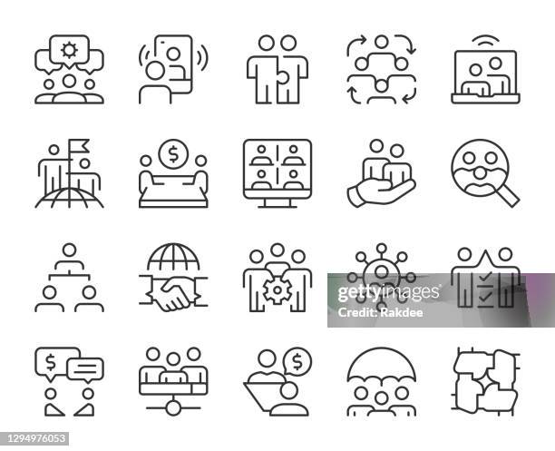 business team - light line icons - business process stock-grafiken, -clipart, -cartoons und -symbole