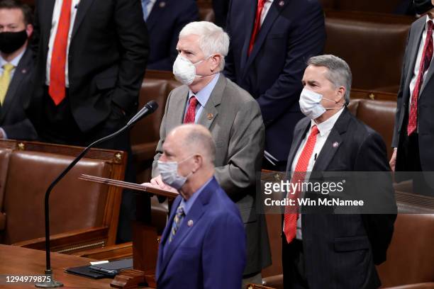 Rep. Mo Brooks objects to the certification of votes from Nevada in the House Chamber during a reconvening of a joint session of Congress on January...