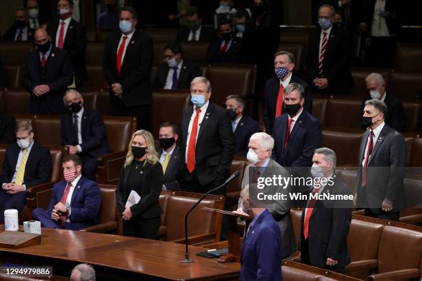 Rep. Mo Brooks objects to the certification of votes from Nevada in the House Chamber during a reconvening of a joint session of Congress on January...