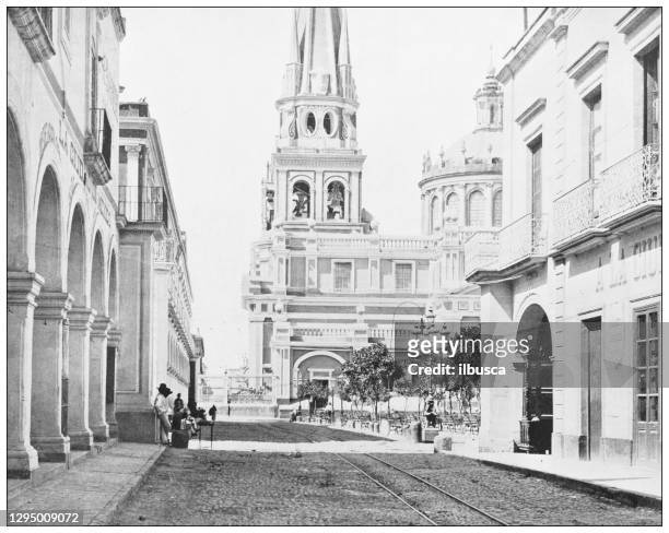 antique photograph: guadalajara cathedral, mexico - mexico black and white stock illustrations