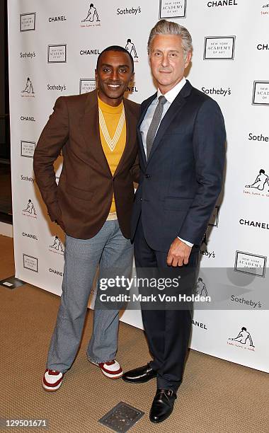 Marcus Samuelsson and NYAA President, David Kratz attend The New York Academy of Art's 20th Annual Take Home a Nude benefit at Sotheby's on October...