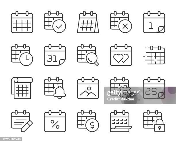 bildbanksillustrationer, clip art samt tecknat material och ikoner med kalender - ljuslinjeikoner - minustecken