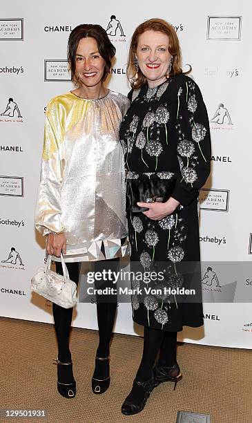 Fashion designer Cynthia Rowley and Harper's Bazaar's Glenda Bailey attend The New York Academy of Art's 20th Annual Take Home a Nude benefit at...