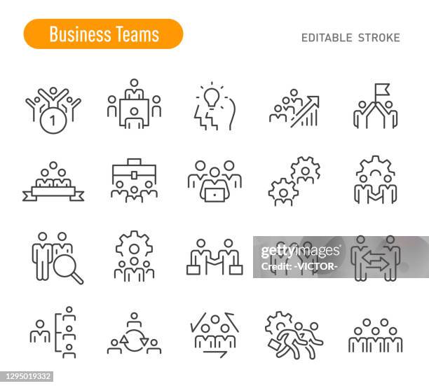 business teams icons - line series - editable stroke - employees group high five stock illustrations