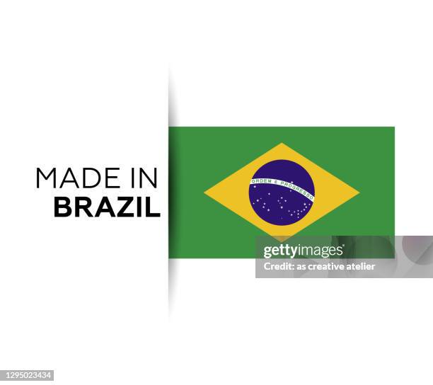ilustrações, clipart, desenhos animados e ícones de fabricado no rótulo brasil, emblema do produto. fundo isolado branco - bandeira brasileira