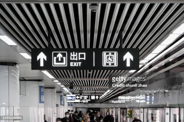 signs in the subway - underground sign stock pictures, royalty-free photos & images