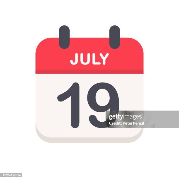 ilustraciones, imágenes clip art, dibujos animados e iconos de stock de 19 de julio - icono del calendario - julio