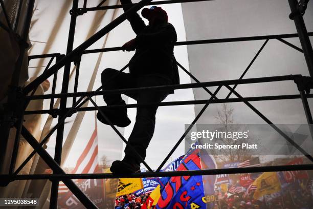 Thousands of Donald Trump supporters storm the United States Capitol building following a "Stop the Steal" rally on January 06, 2021 in Washington,...