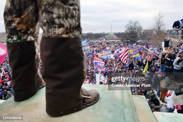 Thousands of Donald Trump supporters storm the United States Capitol building following a "Stop the Steal" rally on January 06, 2021 in Washington,...