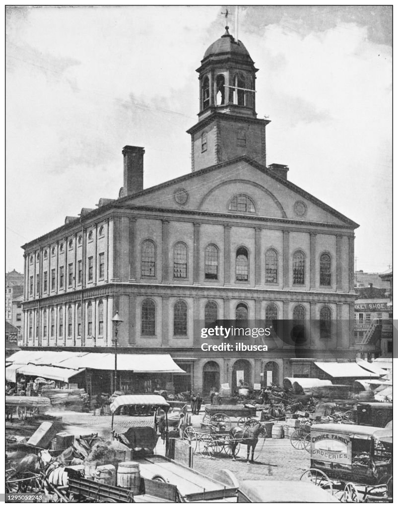 Antique photograph: Faneuil Hall, Boston, Massachusetts