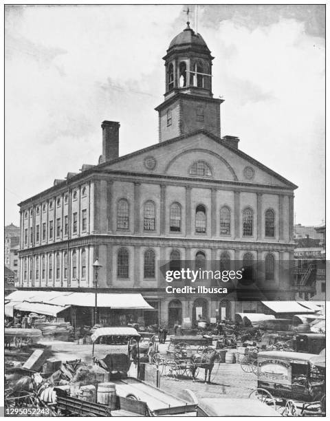 antique photograph: faneuil hall, boston, massachusetts - market hall stock illustrations