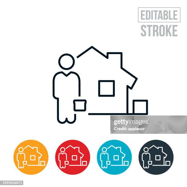 hvac technician thin line icon - editable stroke - installing air conditioner stock illustrations