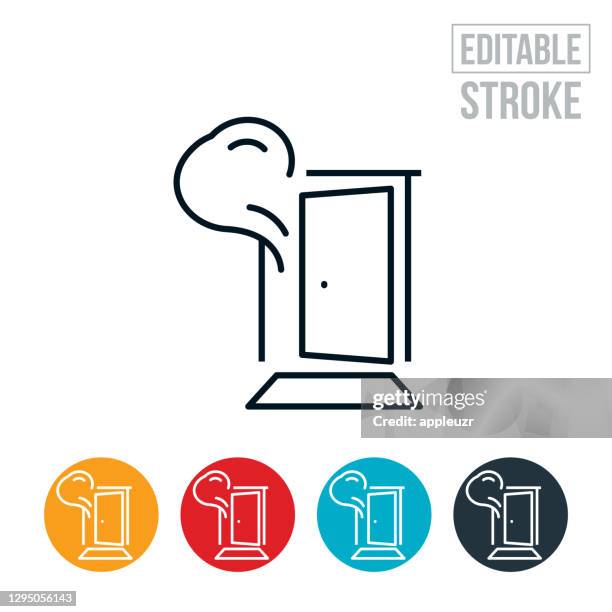 fire behind door thin line icon - editable stroke - fire exit stock illustrations