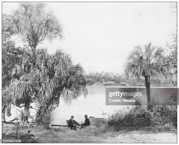 antique photograph: eau gallie, indian river, florida - indian river lagoon stock illustrations