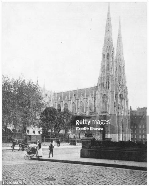 antique photograph: saint patrick cathedral, new york - st patrick's cathedral manhattan stock illustrations