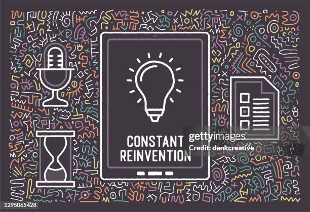 constant reinvention hand drawn graphic design - try something new icon stock illustrations