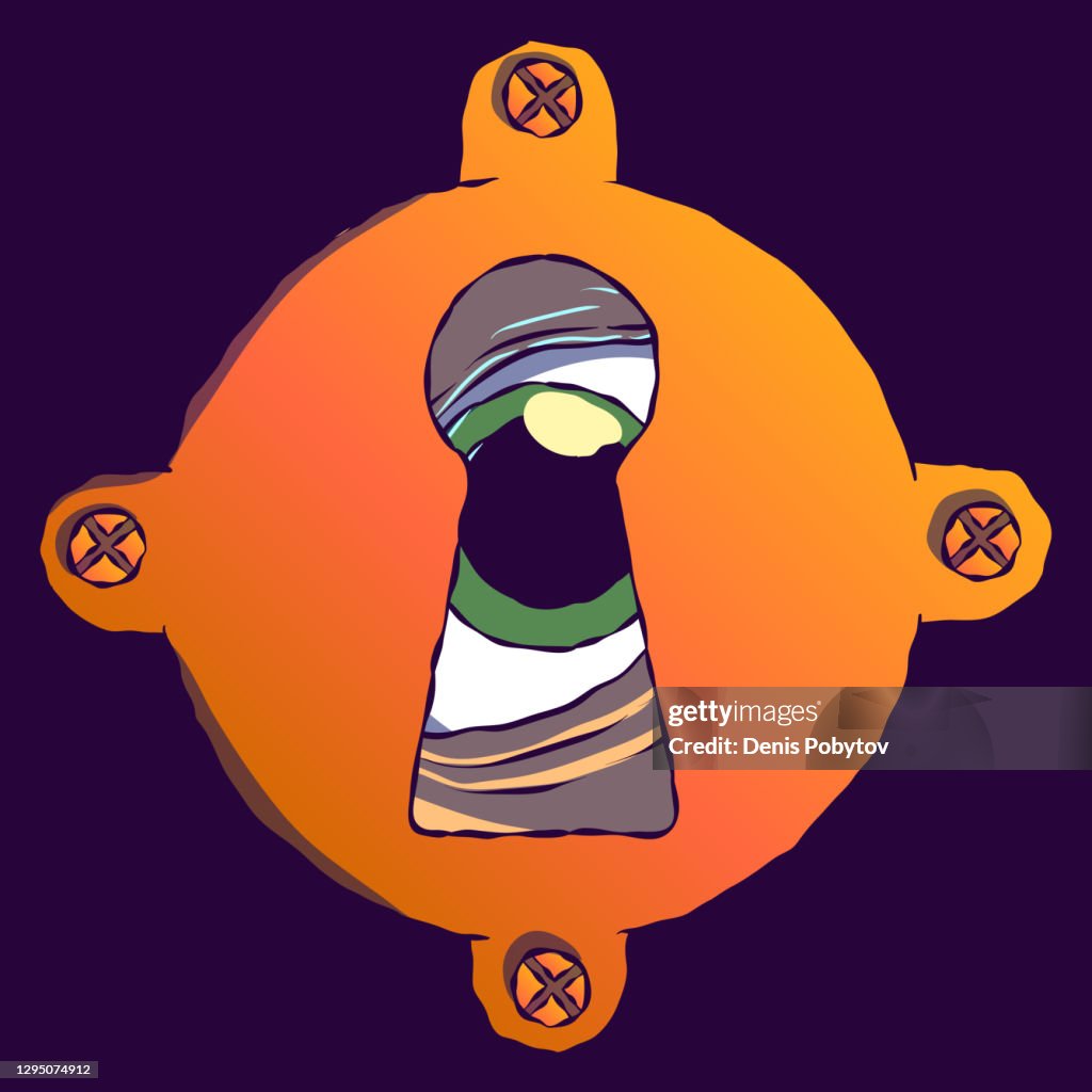 Handdrawn Cartoon Illustration Looking Through The Keyhole High-Res ...