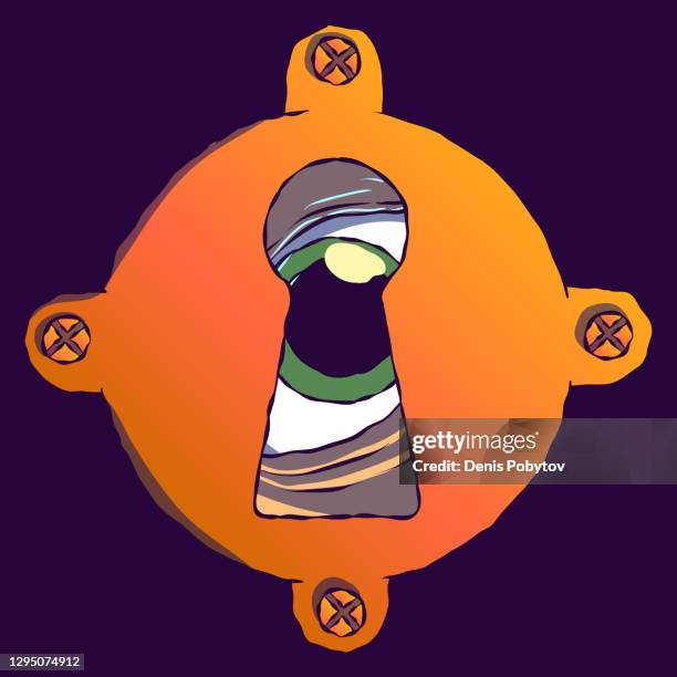 hand-drawn cartoon illustration - looking through the keyhole. - peaking drawing stock illustrations