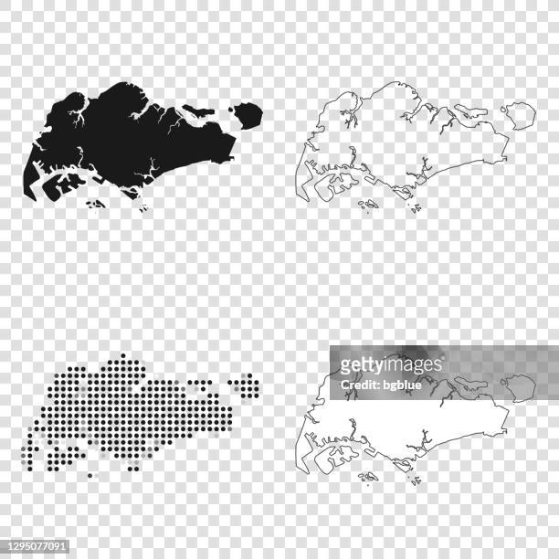singapore maps for design - black, outline, mosaic and white - singapore city line stock illustrations