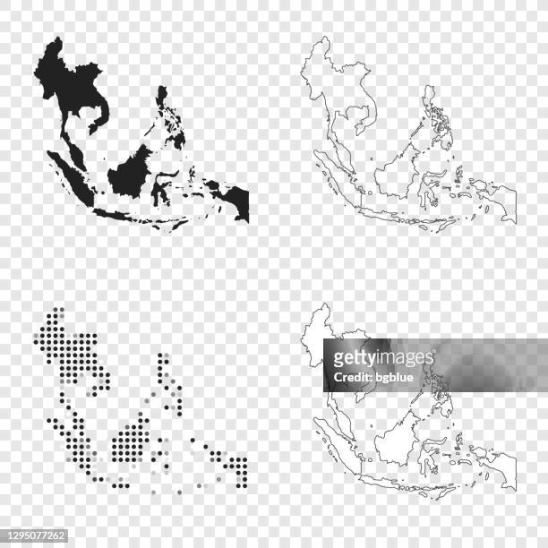 southeast asia maps for design - black, outline, mosaic and white - southeast stock illustrations