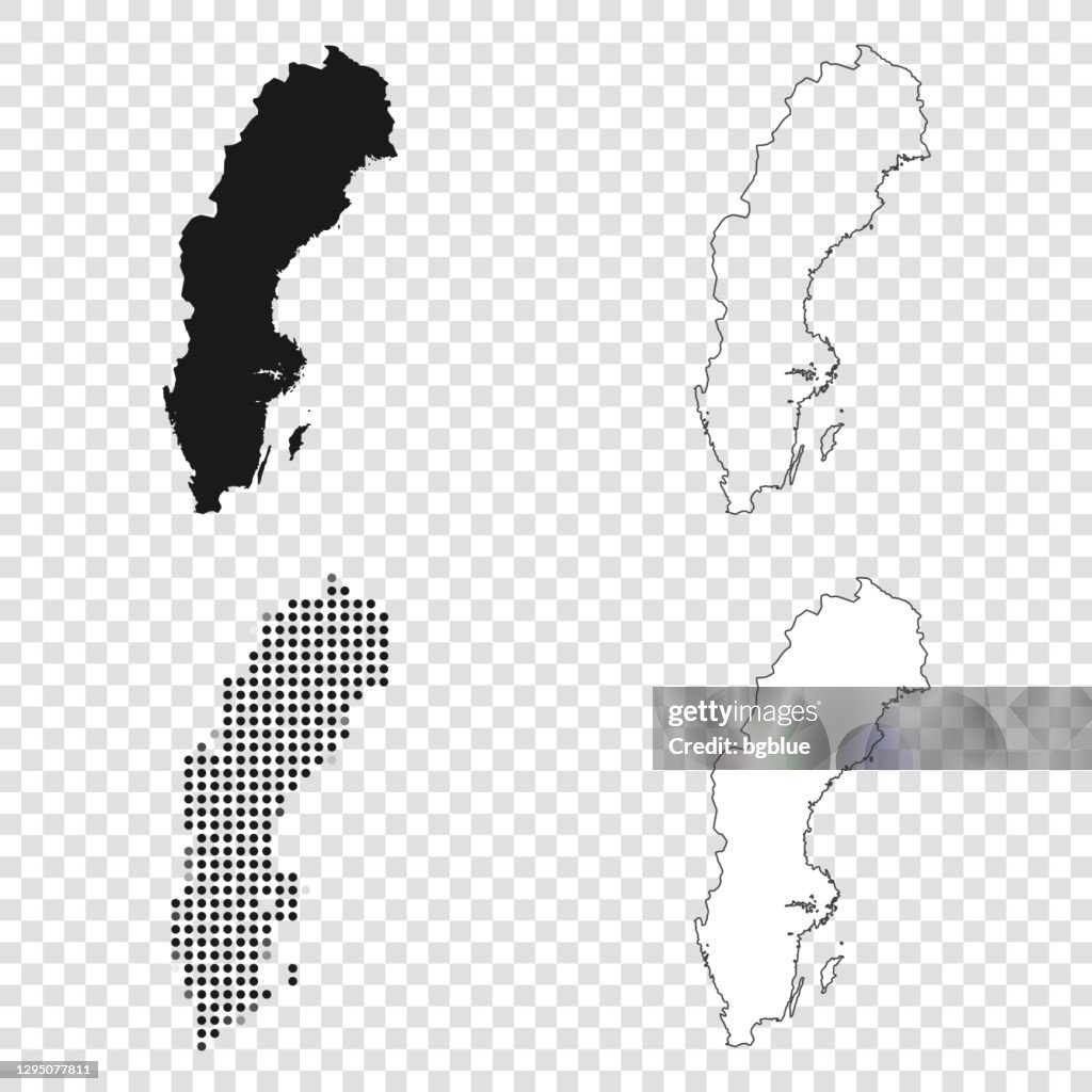 Sverige kartor för design - Svart, kontur, mosaik och vit