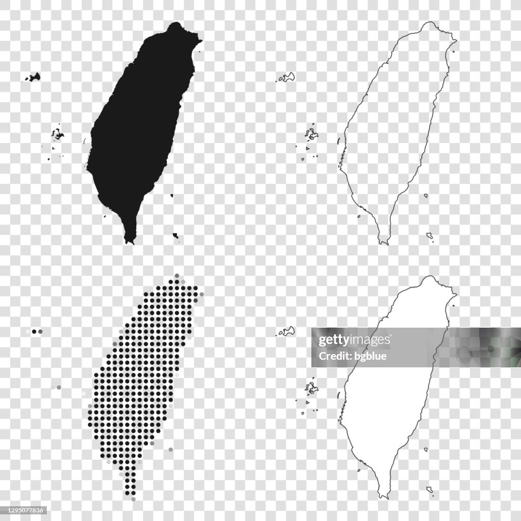 デザインのための台湾マップ - 黒、アウトライン、モザイク、白