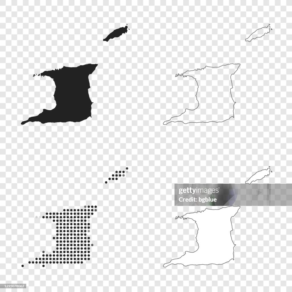 Mapas de Trinidad y Tobago para el diseño - Negro, contorno, mosaico y blanco