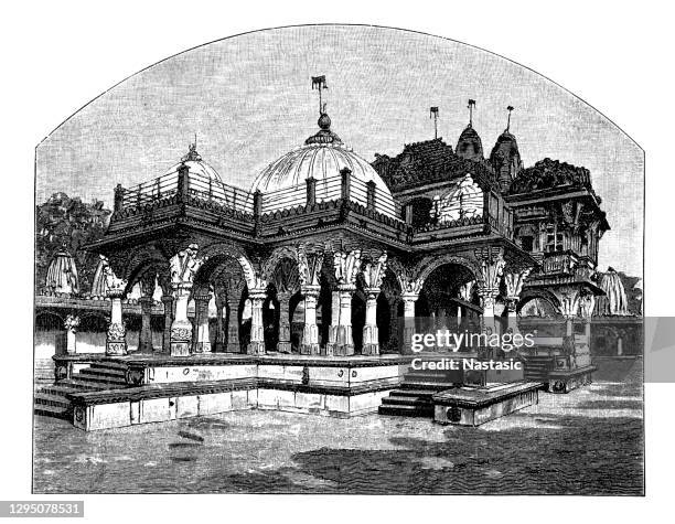 hutheesing temple is the best known jain temple in ahmedabad in gujarat, india. it was constructed in 1848 - ahmedabad heritage stock illustrations
