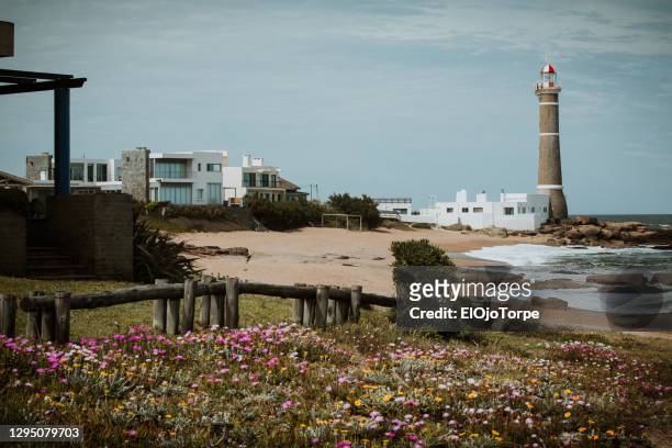 view of lighthouse in jose ignacio, near by punta del este city, maldonado, uruguay - jose ignacio lighthouse stock pictures, royalty-free photos & images