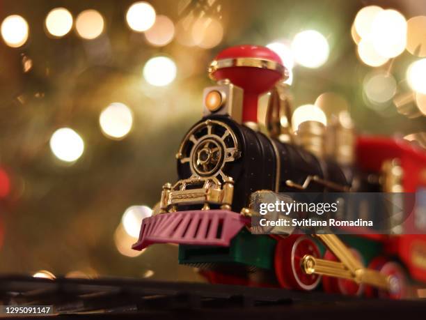 holiday toy train- soft defocused - miniature train stock pictures, royalty-free photos & images