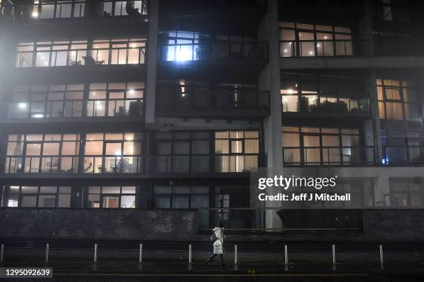 Flats at Lancefield Quay remain quiet during the Clap for Heroes moment on January 7, 2021 in Glasgow, Scotland. During the first Coronavirus...