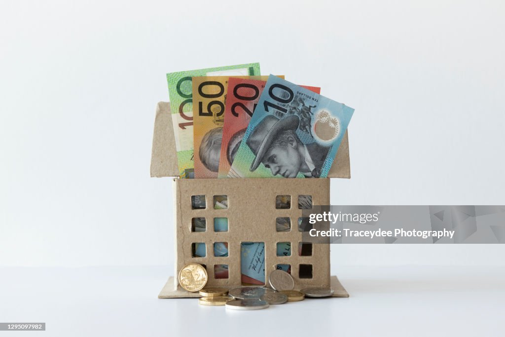House containing some Australian bank notes and coins.