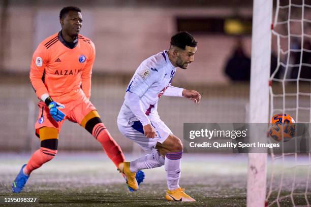 Quique SD Eibar scores second goal of the team during Copa del Rey Second Round Match between Las Rozas CF and SD Eibar at Estadio Navalcarbon on...