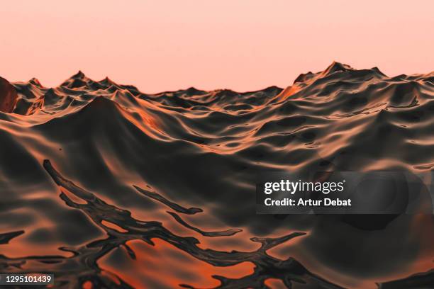 render creation of dramatic seascape with waves during sunset. - hot weather bildbanksfoton och bilder