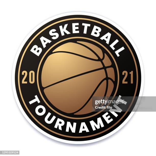 ilustraciones, imágenes clip art, dibujos animados e iconos de stock de insignia de oro del torneo de baloncesto - campeón de torneo