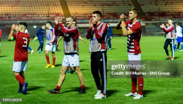 The Hamilton players celebrate after beating Basel on a penalty shoot out