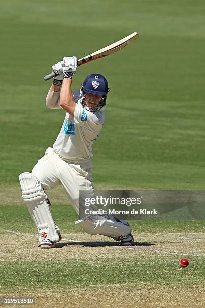 Nicolas Maddinson of the Blues bats during day two of the Shieffield Shield match between the South Australia Redbacks and the New South Wales Blues...