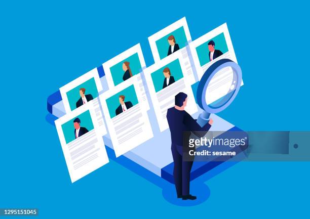 job search resume, recruitment, human resources, online resume for job search agencies - searching stock illustrations