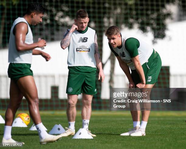Celtic's Emilio Izaguirre, Johnny Hayes and Kristoffer Ajer..