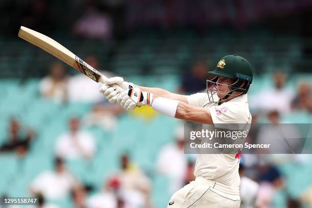 Steve Smith of Australia bats during day two of the Third Test match in the series between Australia and India at Sydney Cricket Ground on January...