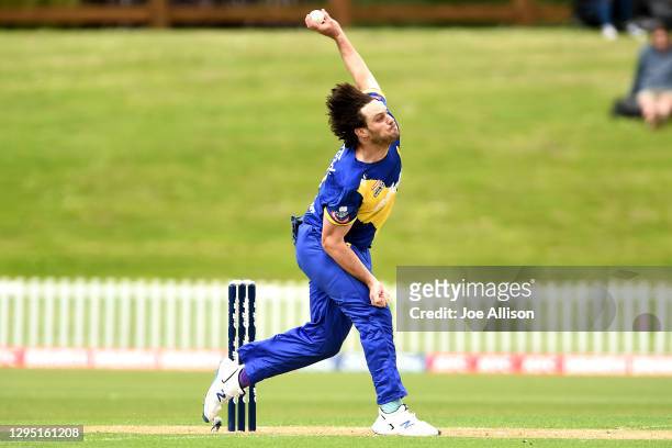 Mitchell McClenaghan of the Volts bowls during the T20 Super Smash match between the Otago Volts and the Central Stags at University of Otago Oval on...