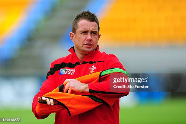 Wing Shane Williams looks on during a Wales IRB Rugby World Cup 2011 training session at Mt Smart Stadium on October 18, 2011 in Auckland, New...
