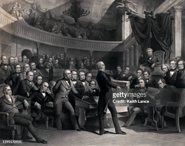 henry clay in the united states senate chamber - abolitionism anti slavery movement stock illustrations