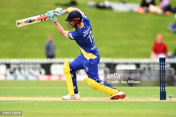 Hamish Rutherford of the Volts bats during the T20 Super Smash match between the Otago Volts and the Central Stags at University of Otago Oval on...