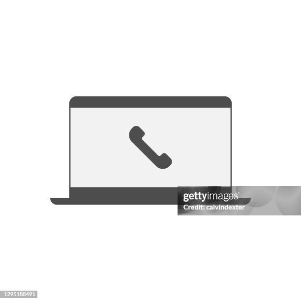 laptop computer with video call icon on screen - multitasking phone stock illustrations