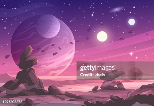 紫色天空下的外星星球景觀 紫色天空下的外星星球景觀